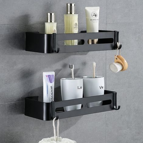 Badezimmerregale ohne Bohren mit abnehmbaren Haken, selbstklebende Duschablage aus Aluminium (1/5)