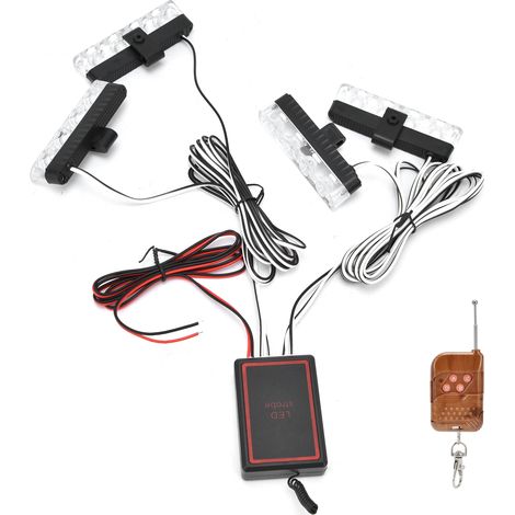 Gyrophare d'urgence à LED rouge et bleue, 4x4 LED à clignotement synchronisé, 12 V, avec télécommande (1/5)