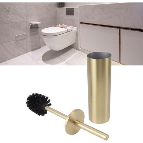 Ensemble de brosses de nettoyage pour toilettes, support de brosse de sol en acier inoxydable, rond, style doré. (1/5)