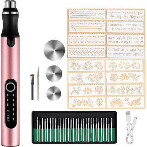 Bolígrafo de grabado eléctrico, kit de herramientas de grabado portátil, mini bolígrafo de grabado, recargable por USB, ideal para joyería, metal, vidrio, piedra, plástico y madera herramienta de grab (1/2)