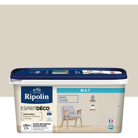Ripolin – Peinture intérieure ultra-couvrante beige glaise aspect mat 2,5L – Pour murs, boiseries et radiateurs – Fabriquée en France