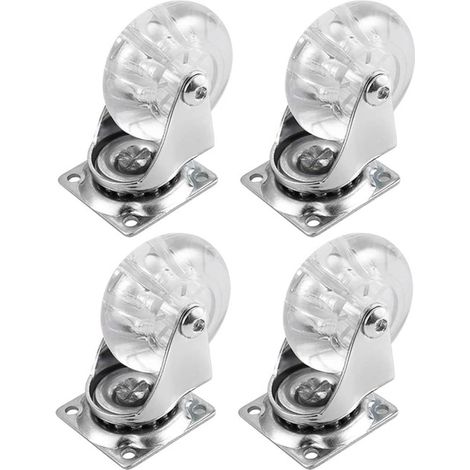 Juego de 4 ruedas giratorias para muebles de 5 cm, resistentes, de poliuretano transparente con placa de 360 grados.​​grados para armario, otomana y banco