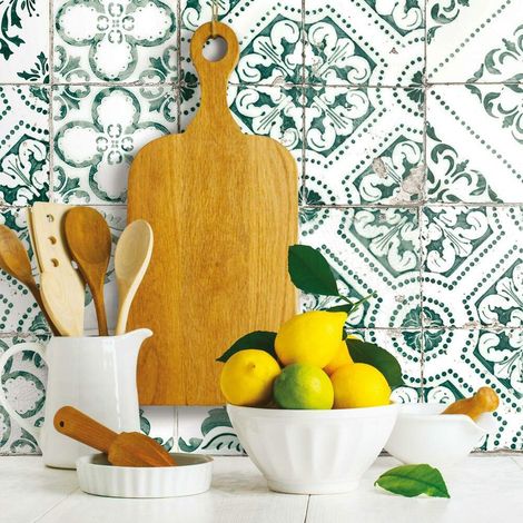 ROOMMATES Papier Peint auto-adhesif Carrelage Mediterraneen vert tilleul (1/5)