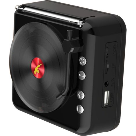 Enceinte Bluetooth pour disques vinyles, mini radio FM innovante, son stéréo HiFi, style phonographe rétro, enceinte sans fil noire (1/5)