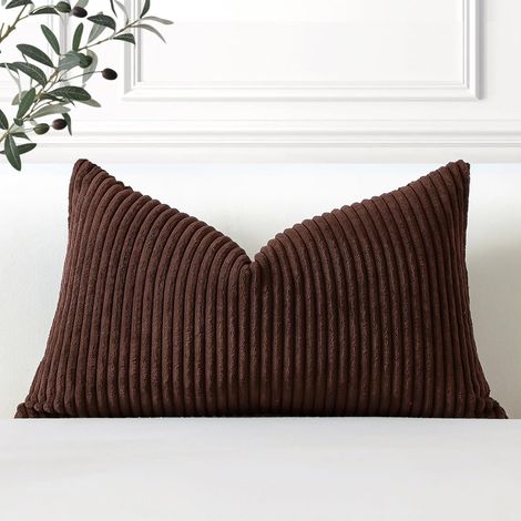 Lot de 1 Housse de Coussin en Velours Côtelé Décoratif Canapé Taie d'oreiller Douce pour Maison Salon Chambre Lit Clic Clac Décoration 30x50cm Marron (1/5)