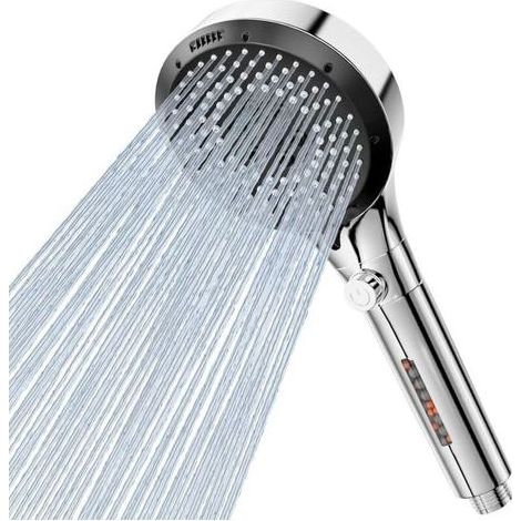 PA Pommeau de douche anticalcaire, pommeau de douche 6 jets, pommeau de douche haute pression, pommeau de douche universel, installation facile (argent/chrome) (1/5)