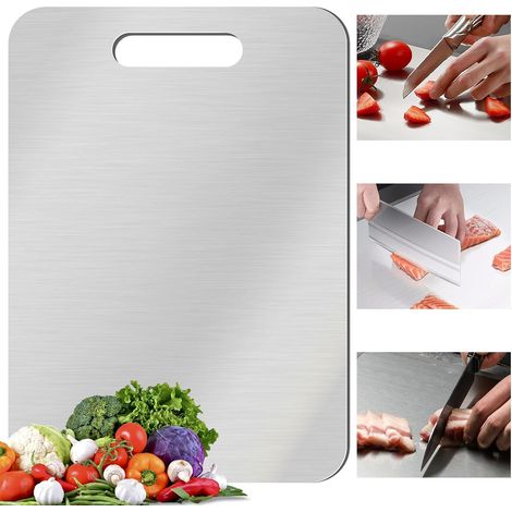 Planche à découper en titane et acier inoxydable pour cuisine, double face pour légumes et viande, 15,4 x 11 pouces (1/5)
