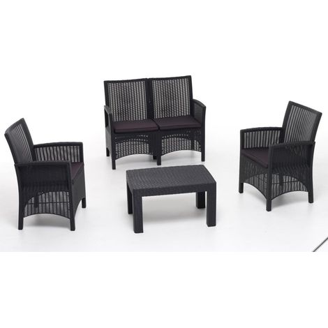 Set sofa salottino London antracite polipropilene rattan cuscini sfoderabili