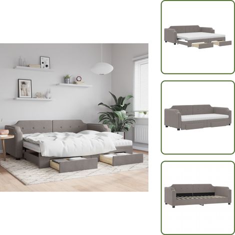The Living Store Tagesbett Ausziehbar mit Schubladen Taupe 100x200 cm Stoff - Sofa Bett - Gästebett - Schlafsofa - Doppelbett - Tagesbett