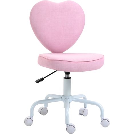 Sedia per Scrivania a Forma di Cuore con 5 Rotelle e Altezza Regolabile in Tessuto Rosa, 42x50x79-89cm