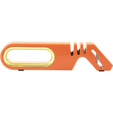 Aiguiseur de couteaux 4 en 1, efficace, anti-glissement, pierre à aiguiser les lames de cuisine pour ciseaux Orange (1/5)