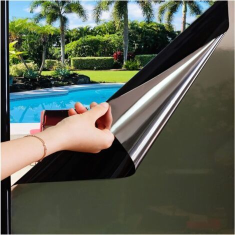 Film fenetre Anti Regard Film Miroir sans Tain Anti Chaleur Anti UV Électrostatique Protection de la Vie Privée pour Fenetre Bureau Maison Magasin 40×200CM Bicolore(Argent Noir) (1/4)