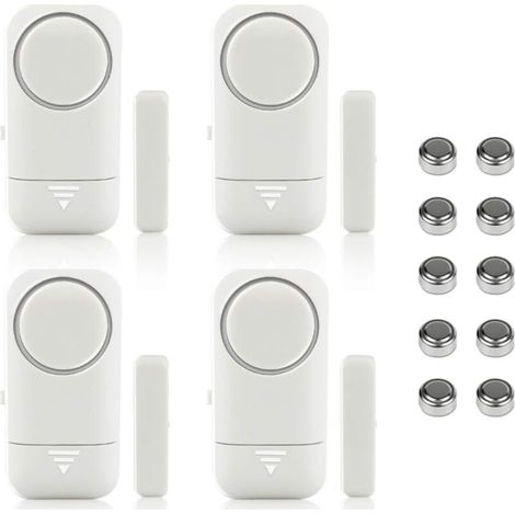 [JAMAIS UTILISÉ] Lot de 4 alarmes magnétiques pour fenêtre et porte - Alarme maison- Système anti-vol sans fil - Piles incluses- Anti-Intrusion Anti-Vol Contre Cambriolage Détecteurs 120dB Sirène avec (1/4)