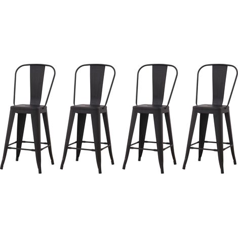 Hobag – Lot de 4 tabourets de bar industriel avec dossier – Hauteur assise 63 cm – Métal noir – Repose-pieds pour confort (1/3)