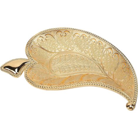 Plateau Décoratif Vintage de Style Européen, en Métal gaufré Finition Feuille d'or — Plat de Service pour Fruits et Collations, Vide-Poche pour Bijoux et Clés, orné d'un (Grand Format 52x5cm) (1/5)