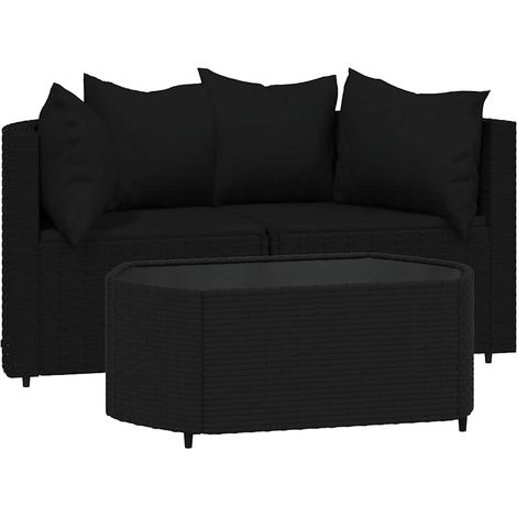 3-tlg. Garten-Lounge-Set mit Kissen Schwarz Poly Rattan vidaXL