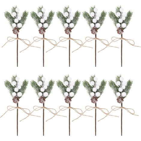 Branches de baies artificielles, 10 pièces, pommes de pin, tige de houx, artisanat, choix de vacances d'hiver pour l'artisanat, ornements d'arbre de noël, blanc (1/5)