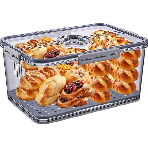Boîte de conservation hermétique à pain de 10 litres avec couvercle, compatible avec les plans de travail et dotée d'une fonction minuterie. Idéale pour conserver le pain. (1/5)