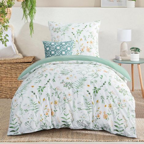 Bettwäsche-Set 155x220 cm mit Blumenmuster und Kissenbezug 80x80 cm, Mikrofaser, bügelfrei