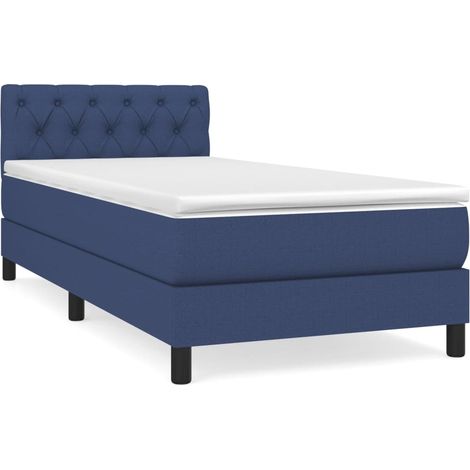 Lit simple  Lit adulte  Sommier à lattes de lit avec matelas Bleu 80x200 cm Tissu