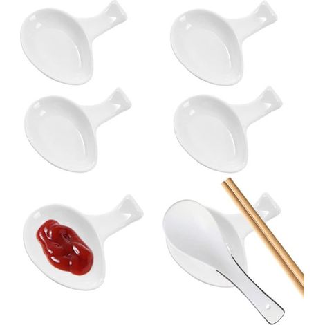 Plato de cerámica 2 en 1 de 6 piezas, Bol para salsas, salsa de soja, kétchup, vinagre de hierbas, sushi, ensalada, Porcelana fina, Blanco (1/5)