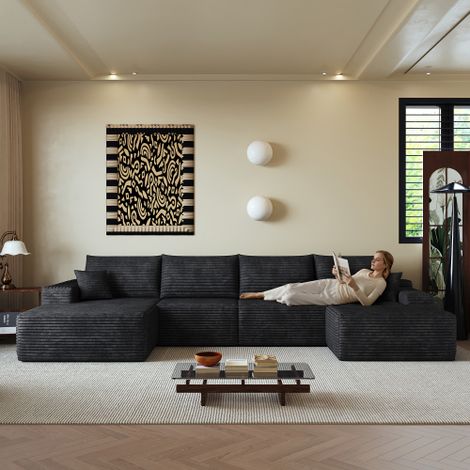 Divano angolare modulare senza struttura rigida da 340 cm con chaise longue a L, divano modulare moderno con seduta profonda, nessun montaggio richiesto, divani a compressione per soggiorno, camera da (1/5)