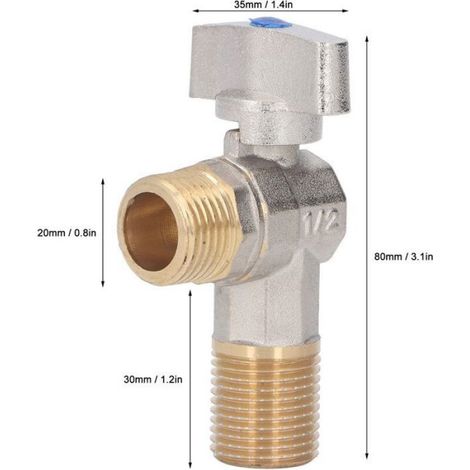 Vanne triangulaire en laiton à filetage G1/2 vanne d'arrêt d'angle d'eau chaude froide à grand débit pour cuisine salle de bain bl (1/4)