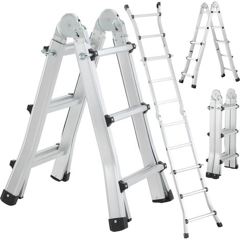 Alu Teleskopleiter 3x2 Stufen, 2.86M Ausziehbare Leiter, Aluminium Multifunktionsleiter, Schiebeleiter, Mehrzweckleiter, Gelenkleiter, Klappleiter, Treppenleiter, Anlegeleiter bis 150kg Silber (1/5)