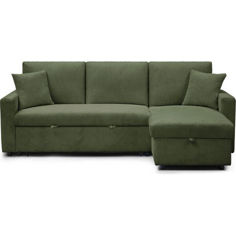 Canapé d'Angle Convertible en Velours Côtelé "Brooke" 230cm Vert (1/5)
