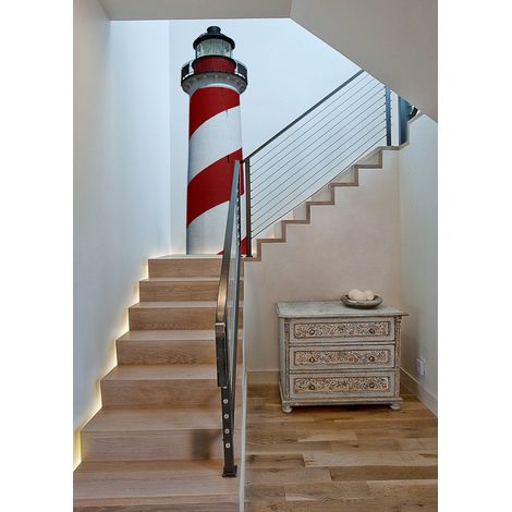 Sticker mural décoratif Bord de mer, Photo décorative Phare rouge et blanc, 50x171,5cm, Magnifique Décoration Murale. (1/4)
