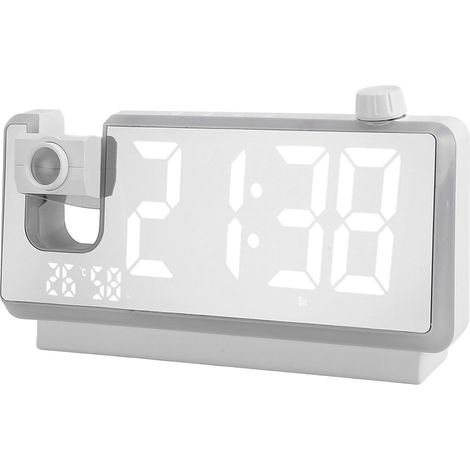 LED-Projektionsuhr mit großem Farbdisplay und Spiegel, digital, elektronisch, für Zuhause, Schlafzimmer, Schreibtisch, Schlummer- und Weckfunktion, weiß (1/5)