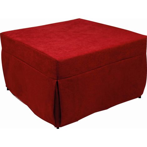 Talamo Italia Puof in ein Einzelbett umwandelbar, Made in Italy, Klappbett, Pouf mit abnehmbarem, platzsparendem Stoff für das Wohnzimmer, cm 78x78 / 195h45, Rot