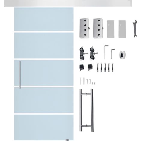 Porta interna scorrevole in vetro lucido e satinato con cerniera B2 e maniglia per bagno, cucina, studio. Vetro: 205x102,5x0,8 cm