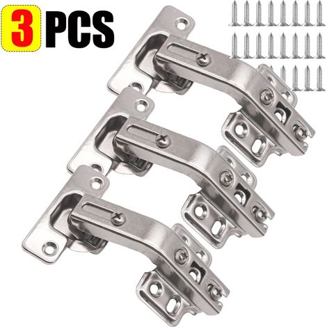 (3 pièces) Charnières de porte de placard à fermeture amortie 135° en acier inoxydable, charnières invisibles pour angles, fournitures de remplacement (1/5)