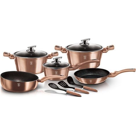 BERLINGER HAUS BH-6160 JUEGO DE BATERÍA DE COCINA DE GRANITO ORO ROSA 13 PIEZAS (1/5)