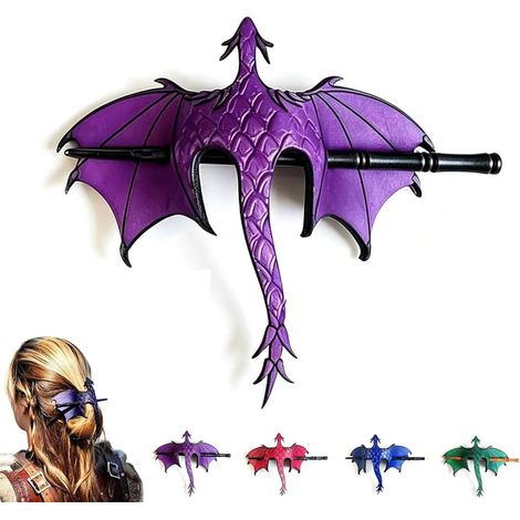 Épingle à cheveux médiévale gothique en forme d'aile de dragon pour femme, barrette à cheveux vintage en cuir, pour cosplay et port quotidien (A) (1/5)