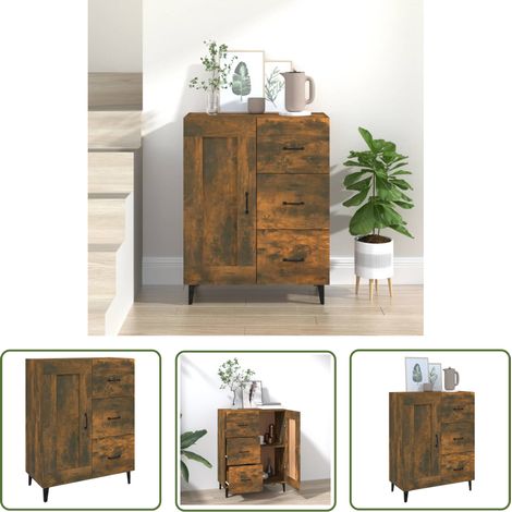 Buffet Bahut Meuble de rangement Commode Chêne fumé 69,5x34x90 cm Bois d'ingénierie 92130 (1/5)