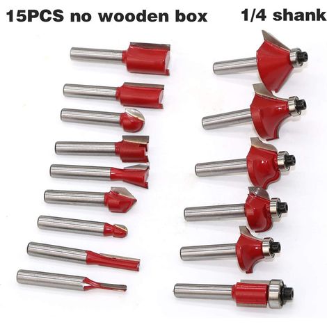 Fräser für Holzbearbeitung, Hartmetall-Fräser für Holzbearbeitung, Gravieren und Schneiden, 1/4'' 8mm Schaft, 15 Stück/Set, langlebige Produkte (Schneidkantenlänge: 6,35mm, ohne Holzbox)