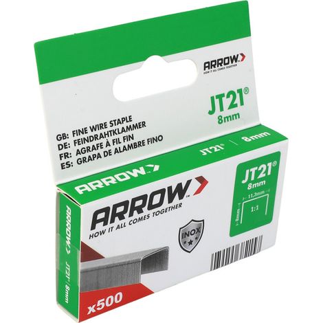 Arrow Tackerklammer Feindraht JT21 8 mm V2A 500 Stück (1/3)