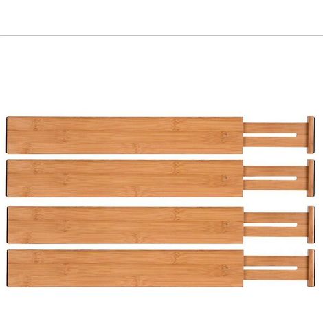 Séparateurs de tiroir réglables en bambou, lot de 4, organisateur extensible pour cuisine, bureau, chambre, commode et salle de bain (1/5)