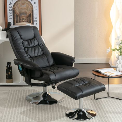 Fauteuil, en PU, avec repose-pieds, noir, pour chambre, repose-pieds avec masseur à 5 points pour le salon et la chambre