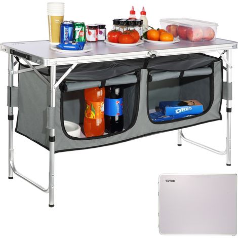 VEVOR Tavolo da Campeggio per Cottura Pieghevole Portatile con Valigetta in Alluminio MDF Dimensioni Estese 120x47x70 cm, Tavolo Pieghevole da Campeggio Altezza Regolabile 54,5 / 62 / 70 cm per BBQ (1/5)
