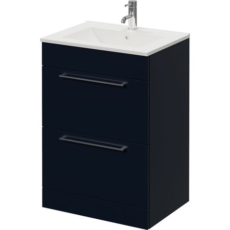 Napoli 460 Deep Blue 600mm 2 Drawer Vanity Unit with Angel Basin - 600mm - Chrome 320mm Handle