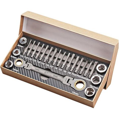 FO-3140 Lot de 23 outils tournevis à embout hexagonal cruciforme pour clé cliquet multi-angles - (1/5)