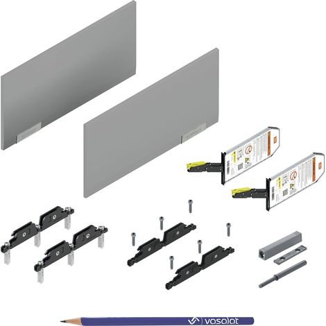 Blum Aventos HKi mit Blumotion und Tip On teilintegriert, Kraftspeicher 24K2500T SET - Klappenbeschlag mit Montagezubehör und Abdeckkappen in Hellgrau + vasalat Bleistift, 7-teilig (1/5)