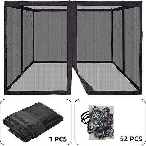 Moustiquaire de terrasse 360x360cm – Polyester noir – Conception à 4 portes – Installation facile avec crochets améliorés (1/5)