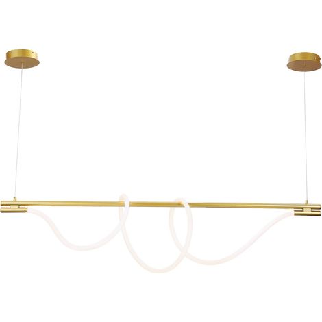 Plafonnier LED moderne néon métal doré ondulé 45W 150cm