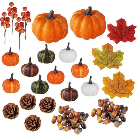 Les Décorations Citrouilles 162 Pièces Feuilles Thanksgiving Glands Pommes Lot Mini Citrouilles Artificielles Factices pour Porche Ferme Appui-Fenêtre Table à Manger Manteau de Cheminée (1/5)