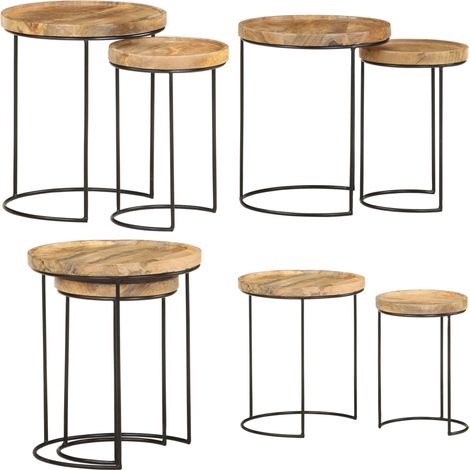 2-tlg. Couchtisch-Set Massivholz Mango und Stahl - Holz Couchtisch - Mangoholz Couchtisch - Couchtisch Set - Wohnzimmer Dekoration - Vintage Couchtisch - Home & Living (1/5)