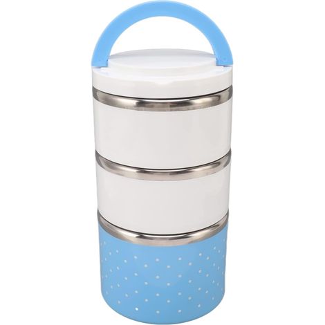 3-Layer Stackable Lunch Box, Leak-Proof Stainless Steel Lunch Container, Large Portable Meal Prep Container with Safety Locks, Ideal for (BLUE) (1/5)